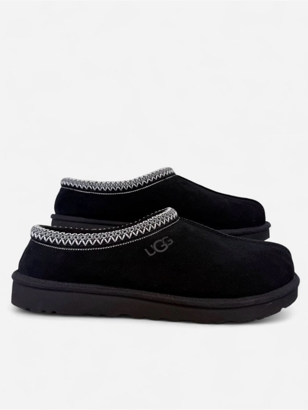 UGG Black Suede Slip-On Mule with Contrast Stitching